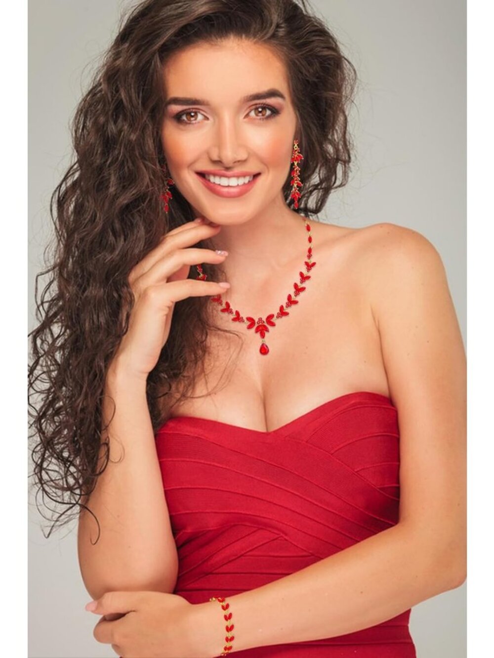 Elegant Wedding Jewelry Set for Bride & Bridesmaids - Crystal Necklace, Earrings - Picture 2 of 7